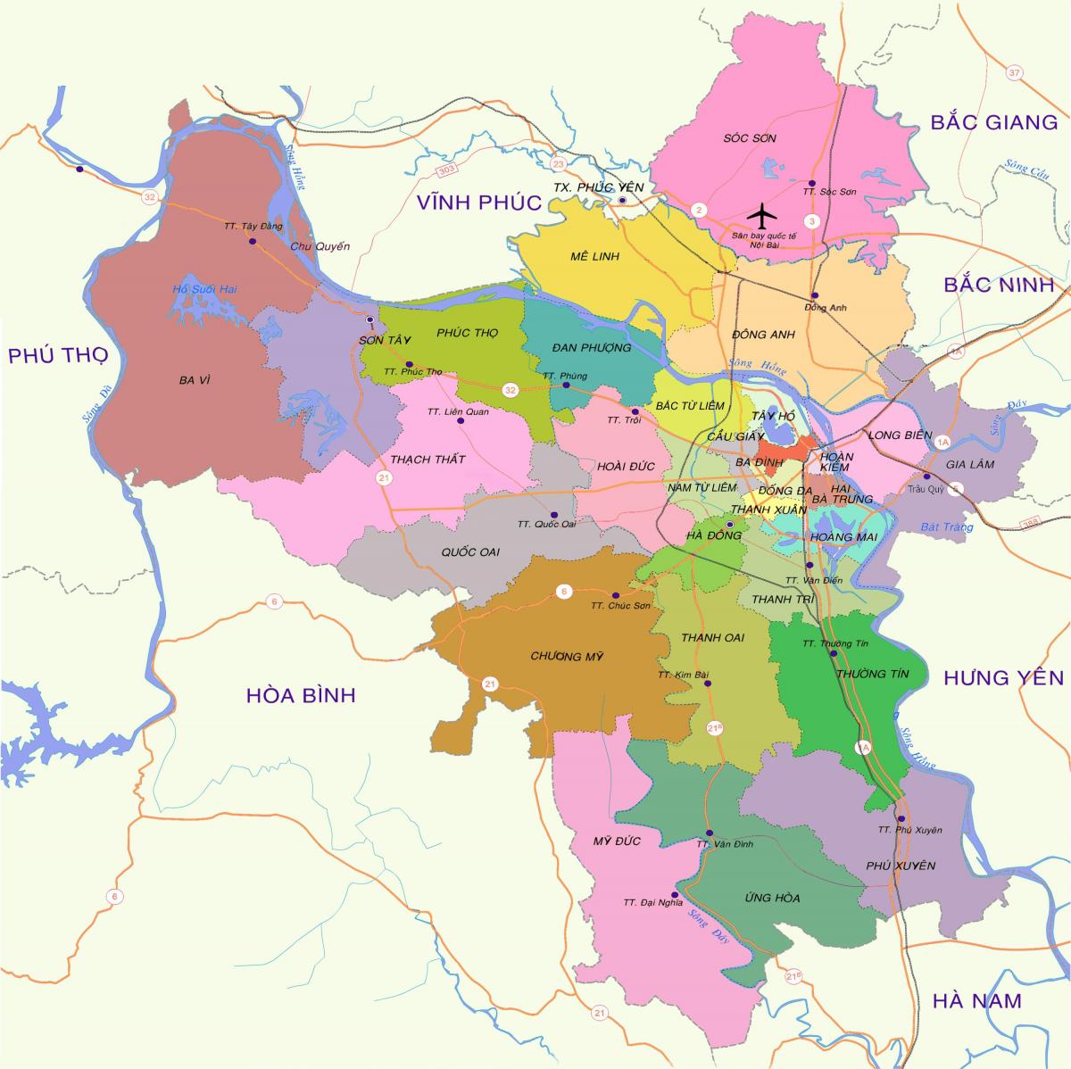 Mapa hanoi distriktu
